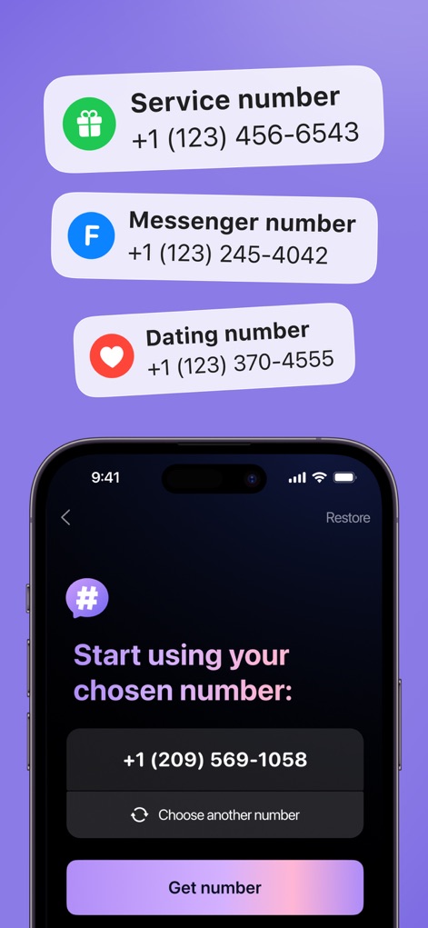 Second Phone Number: 2nd eSIM - 사용자는 서비스 번호, 메신저 번호, 데이팅 번호 등 특정 용도에 맞춰 여러 가상 번호를 쉽게 선택할 수 있으며, 선호하는 번호를 즉시 시작하는 인터페이스를 제공합니다.