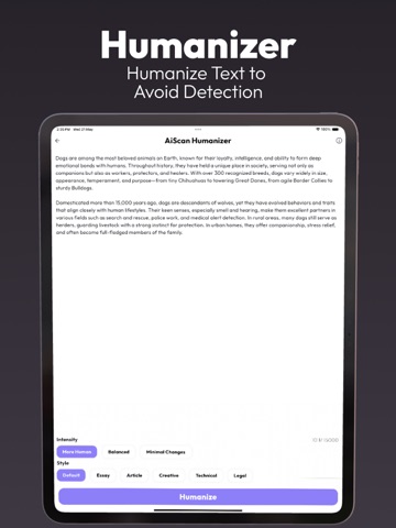 AI Detector & Humanizer AIScan iPad screenshot
