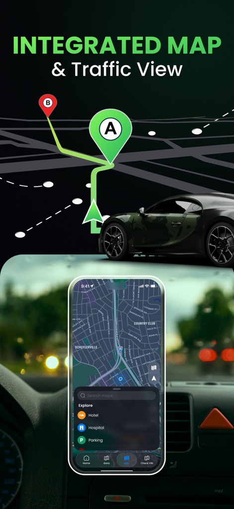 Car.Play Connect: Smart Sync - This tool offers integrated mapping capabilities, displaying detailed routes with real-time traffic views and searchable points of interest.