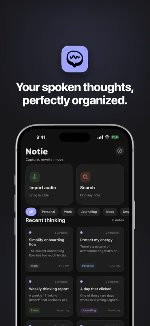 Voice to text: Notie screenshot 1