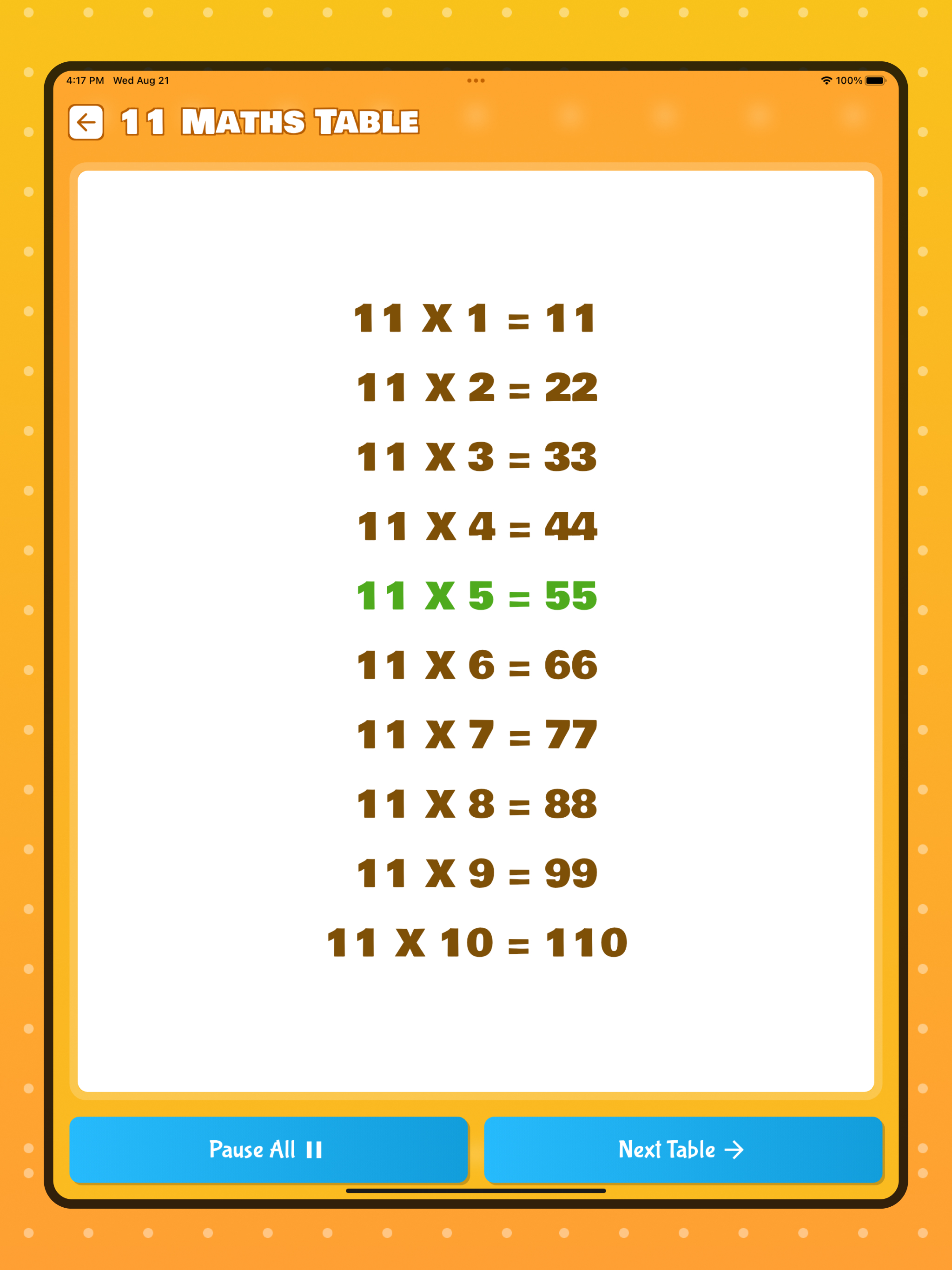 Maths Multiplication Table