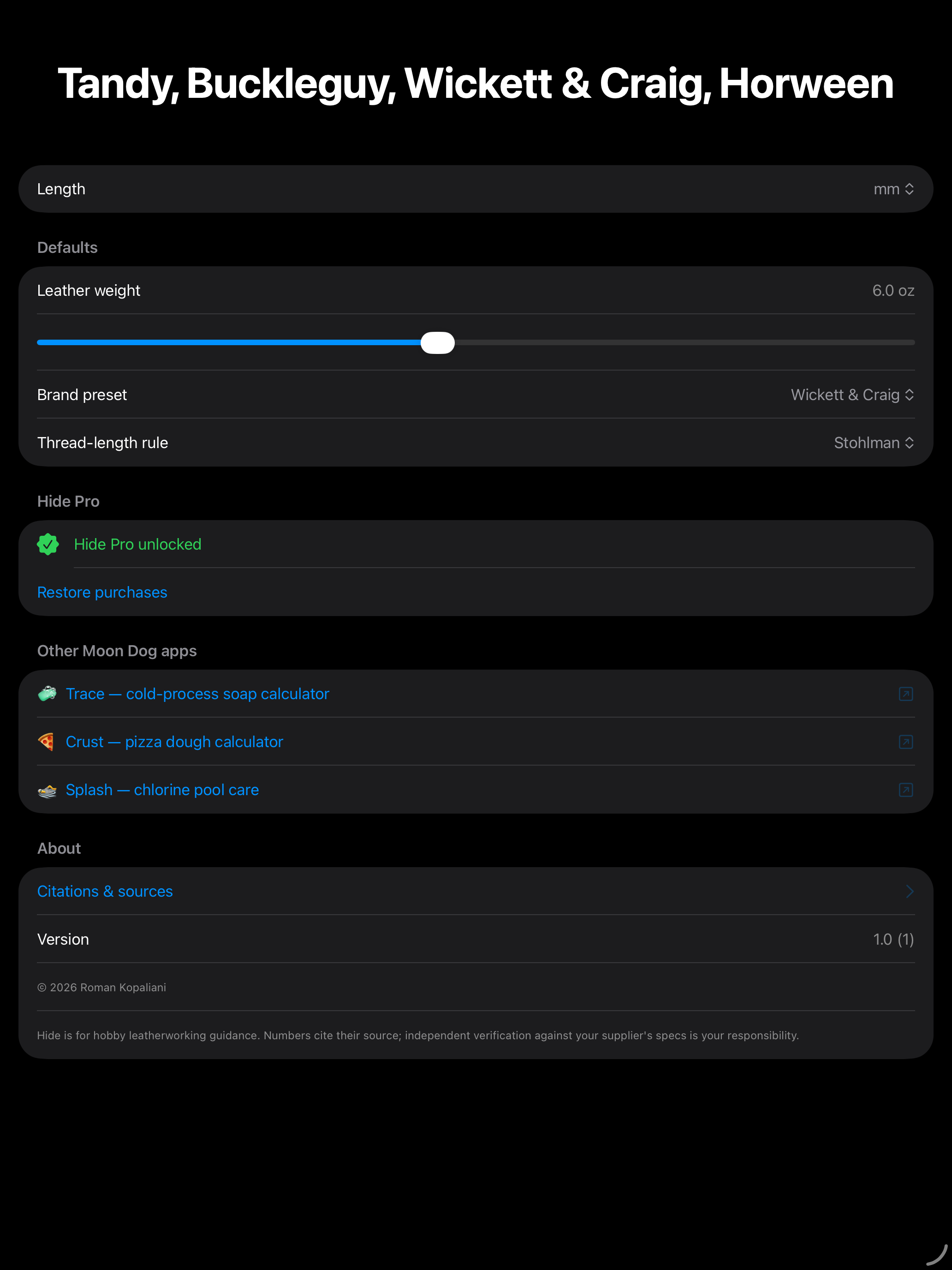 Hide: Leathermaker's Calc screenshot 10