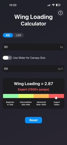 Wing Loading Calculator screenshot