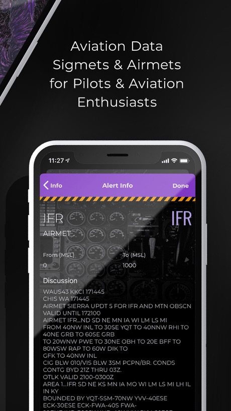 MyRadar Accurate Weather Radar App Store screenshot 6, headline “Aviation Data Sigmets & Airmets for Pilots & Aviation Enthusiasts”. Headline too small to read.