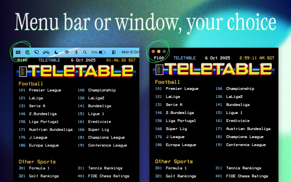 #2. Teletable - Football Teletext (macOS) By: Ruban S K