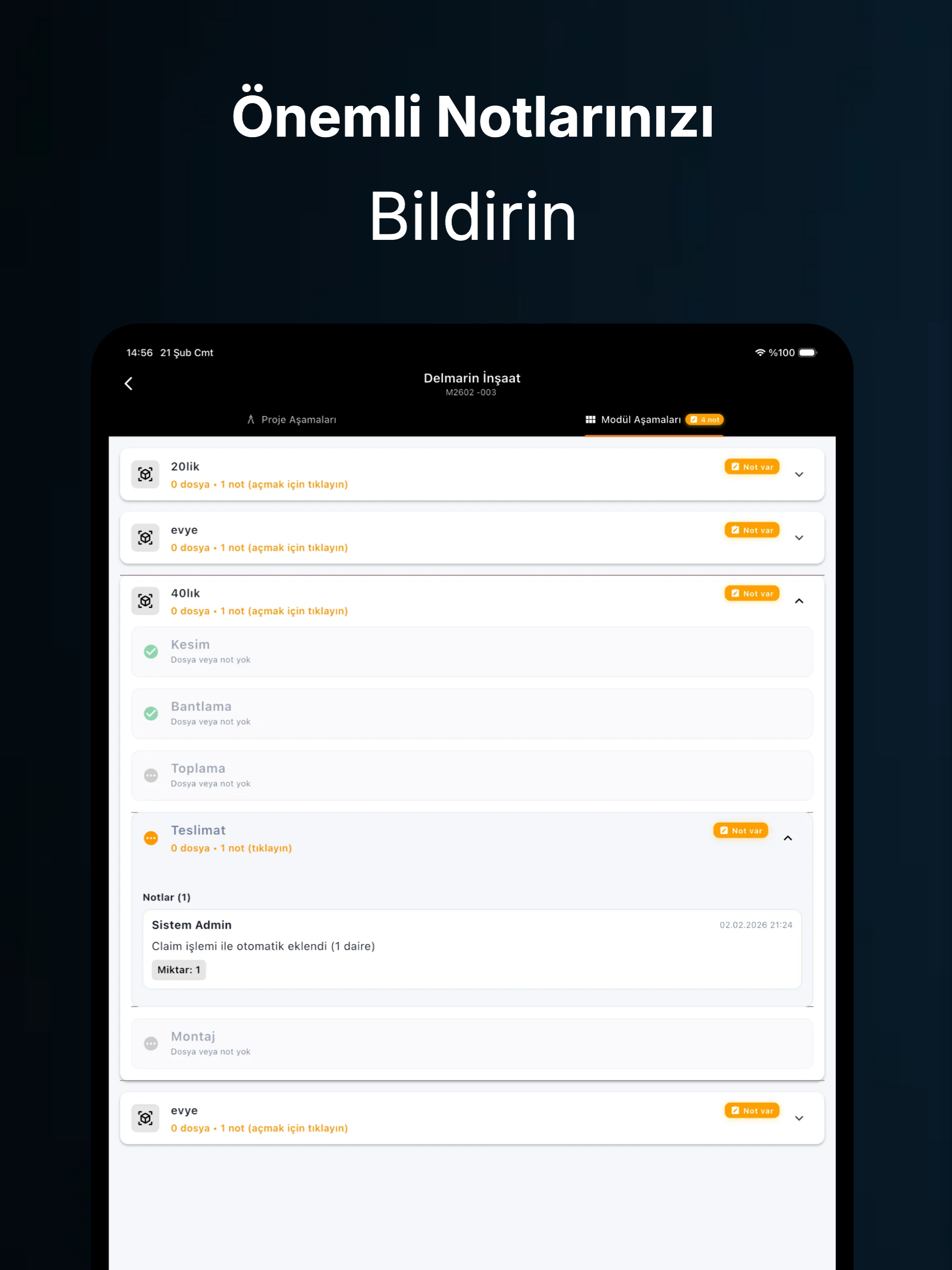 Şentürk - Mobilya İş Takip