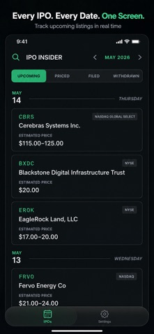 IPO Stocks Calendar screenshot