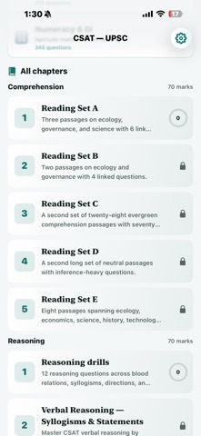 UPSC CSAT Prelims II Quiz screenshot