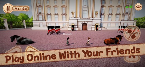 Pepelo 2: Around the World - Explore iconic landmarks like a grand palace courtyard, where users can team up with friends and encounter unique characters such as royal guards.