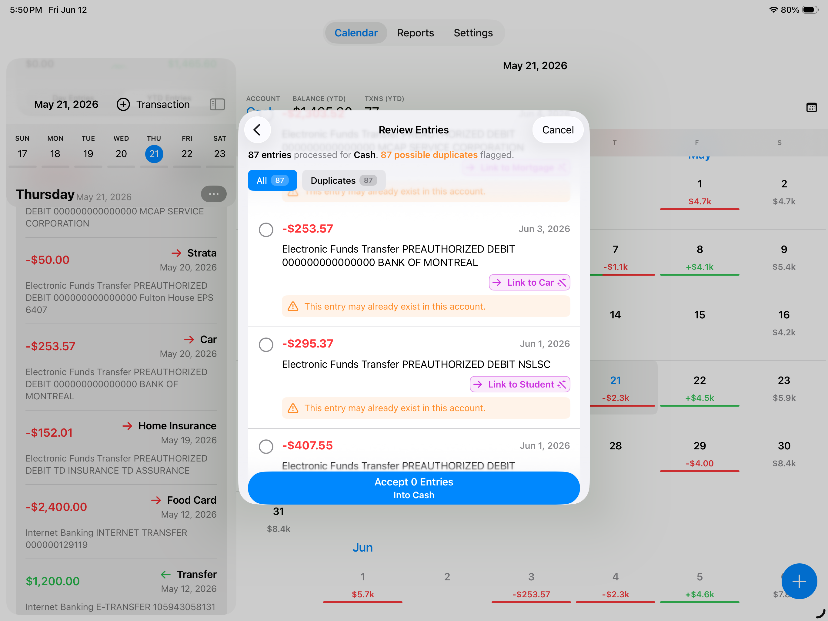 Cashflow Calendar