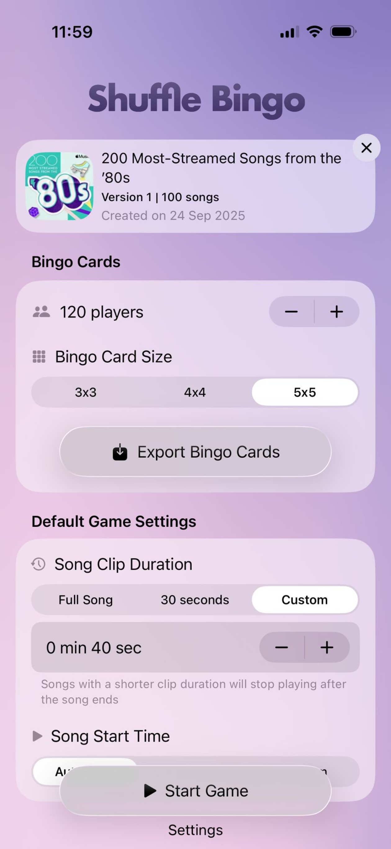Shuffle Music Bingo - Game