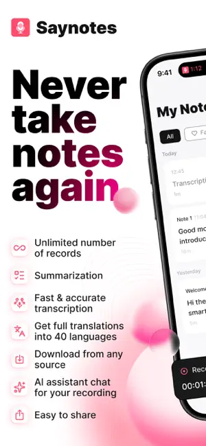 Say Notes: AI Speech to text screenshot 1