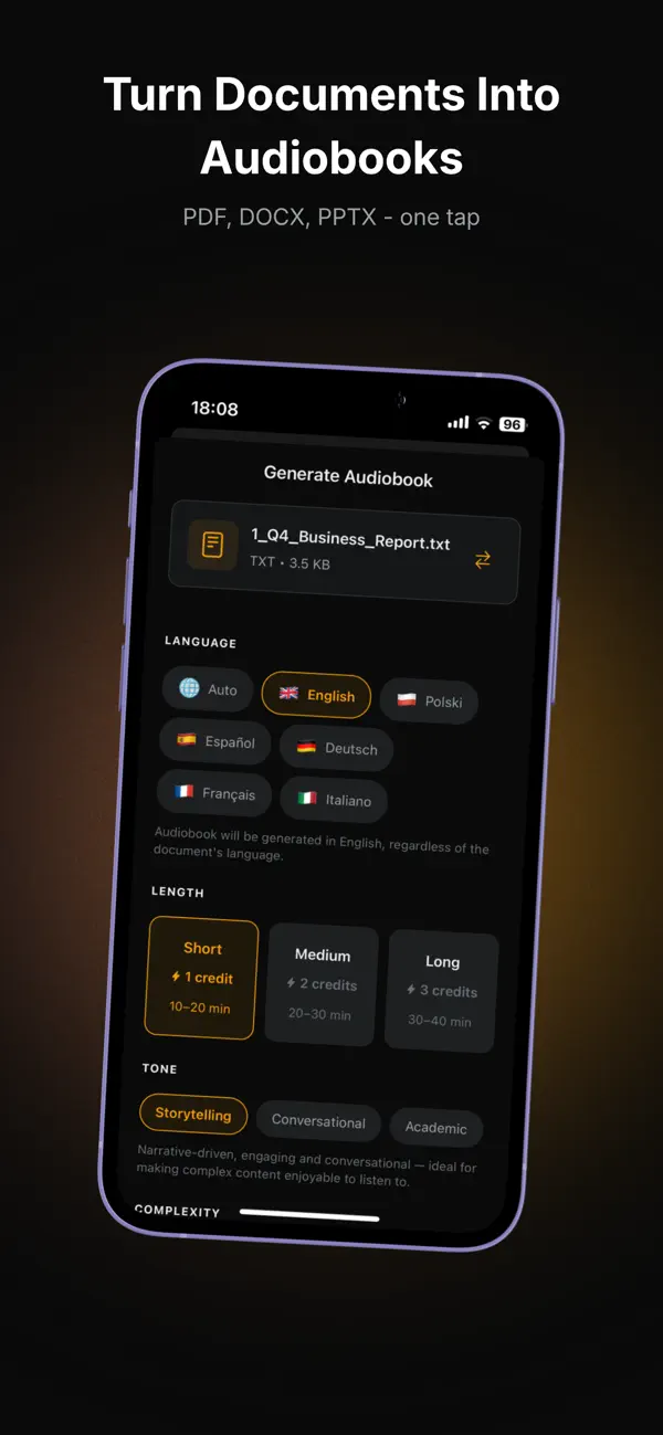 Screenshot #1 pour ListenDocs: PDF en livre audio