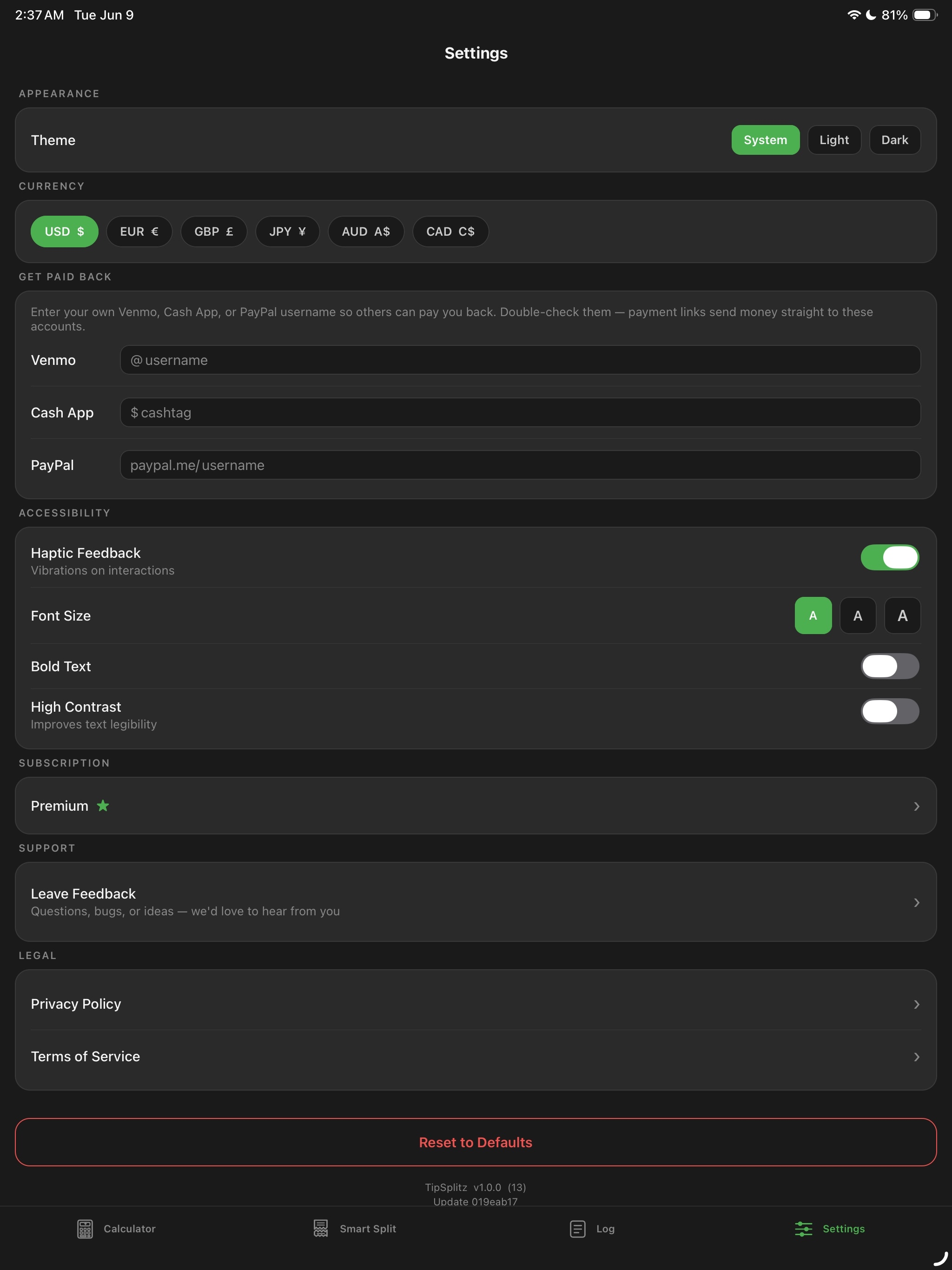 TipSplitz: Tip Calc/Bill Split