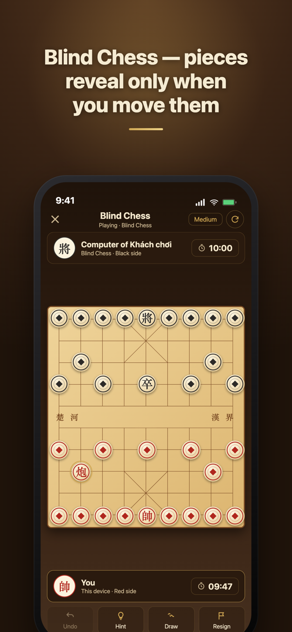 Blind Chess: hidden, shuffled pieces