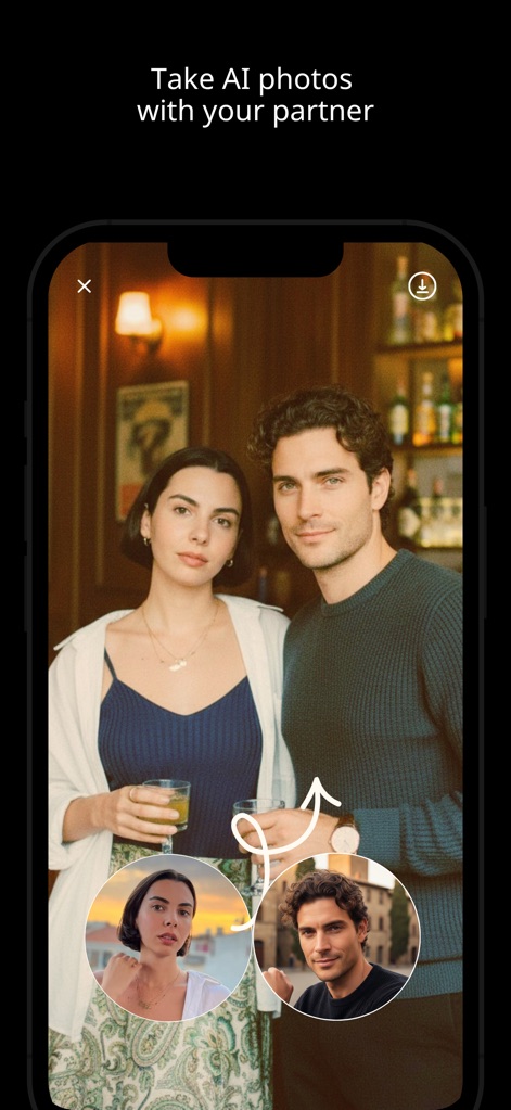 Kimo: AI Photo & Face Analyzer - Genera ritratti di coppia realistici, combinando con armonia i due selfie separati in una nuova immagine che celebra la vostra unione.