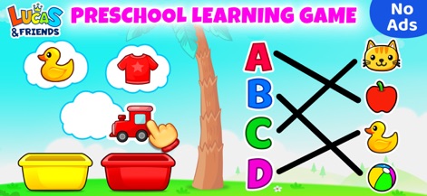 Kids Games: For Toddlers 3-5 - This initial view showcases letter-object matching and color identification activities, highlighting key early learning concepts.