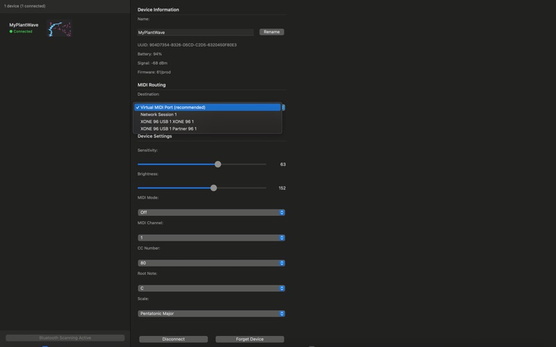 PlantWave MIDI Bridge screenshot