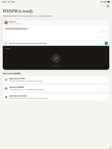 WHSPR – AI Voice Keyboard iPad screenshot