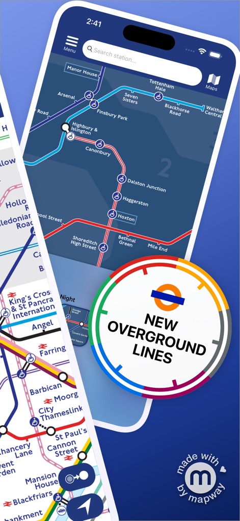 Tube Map - London Underground - Die App zeigt zusätzliche Kartenansichten, wie die Integration der neuen Overground-Linien und eine detailliertere geografische Darstellung des Streckennetzes.