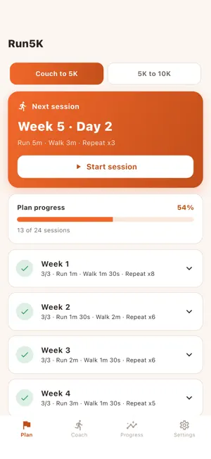 Run5K: Couch to 5K Trainer screenshot 1