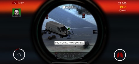 Hitman Sniper - Engage in critical rescue missions within the scope view, protecting survivors from oncoming zombies and managing ammo count in intense situations.