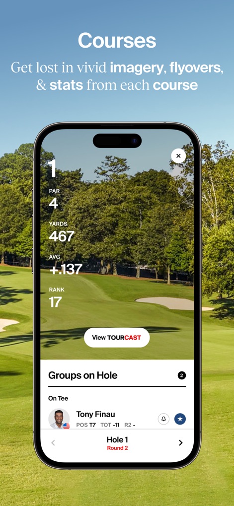 PGA TOUR - Users can explore detailed course information, including specific hole "yardage" and "par", and track "Groups on Hole" in real time.