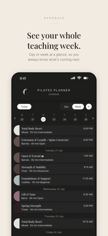 Pilates Planner iPhone screenshot