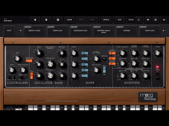 Captura de tela do sintetizador Minimoog Model D