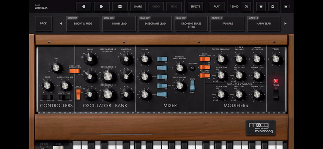 Skärmdump av Minimoog Model D Synthesizer