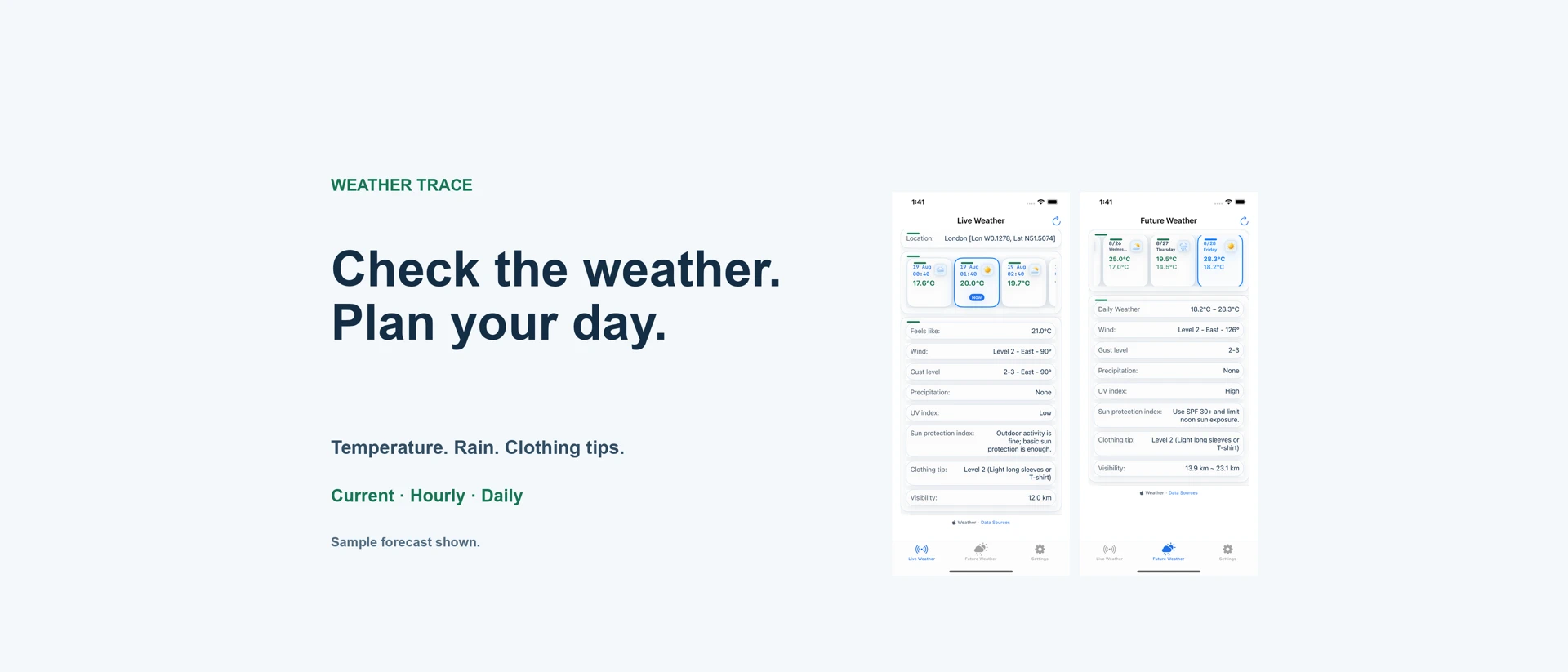 Weather Trace: What to Wear product page header