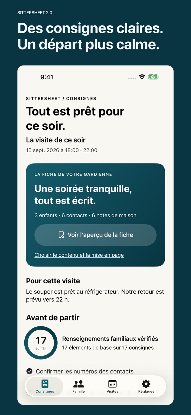 SitterSheet : fiche gardienne capture d’écran 1