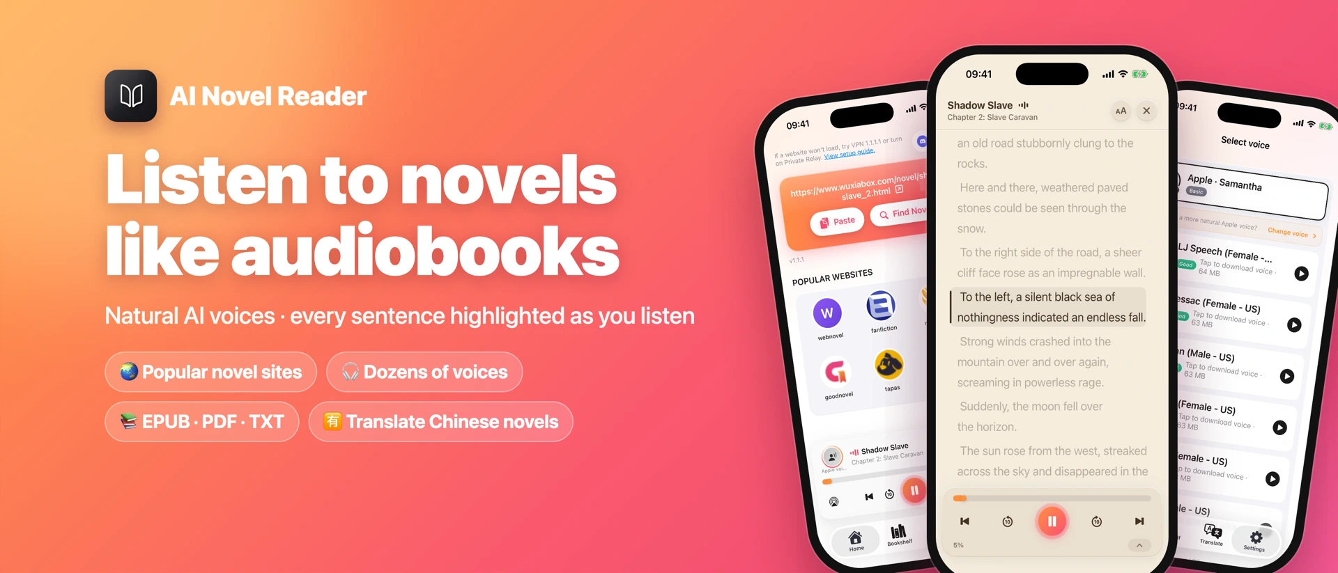 AI Novel Reader - Audio Novels product page header