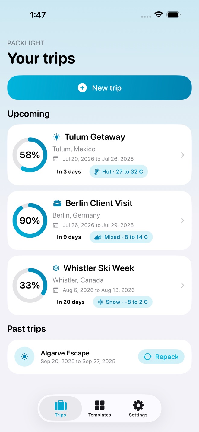 PackLight: Packing Lists screenshot 1