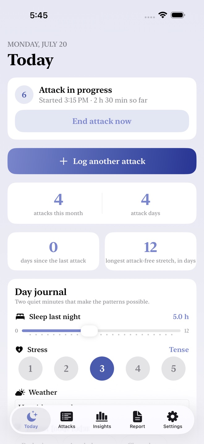 AuraLog : Journal migraine capture d’écran 1