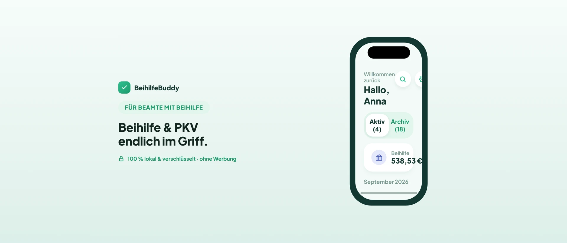 BeihilfeBuddy - Beihilfe & PKV App Store product page header