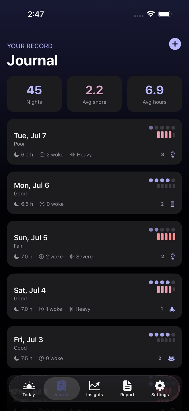 SnoreNote: Sleep Journal screenshot 2
