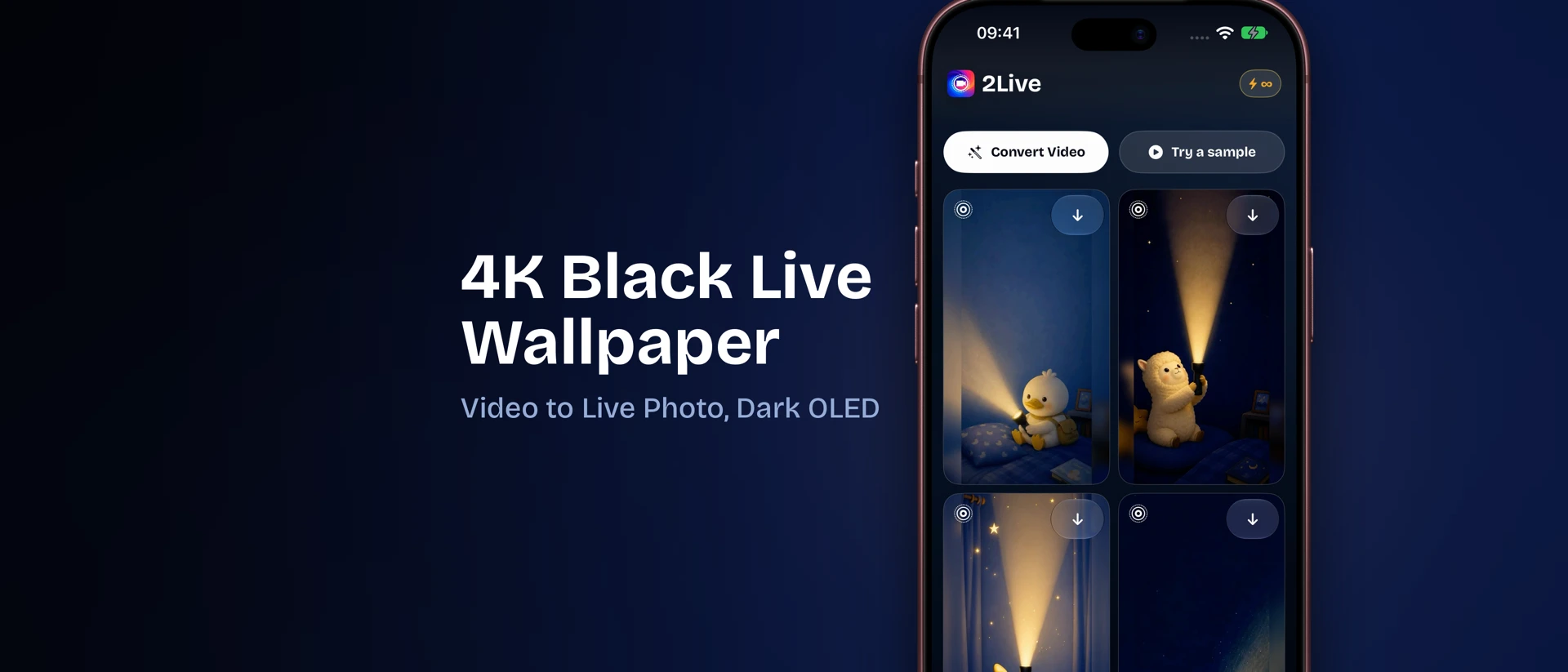 4K Black Live Wallpaper: 2Live product page header