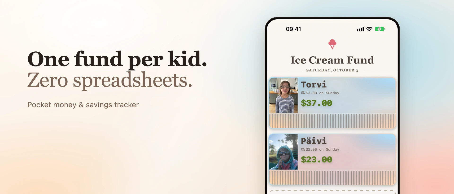 Ice Cream Fund: Kids Allowance product page header