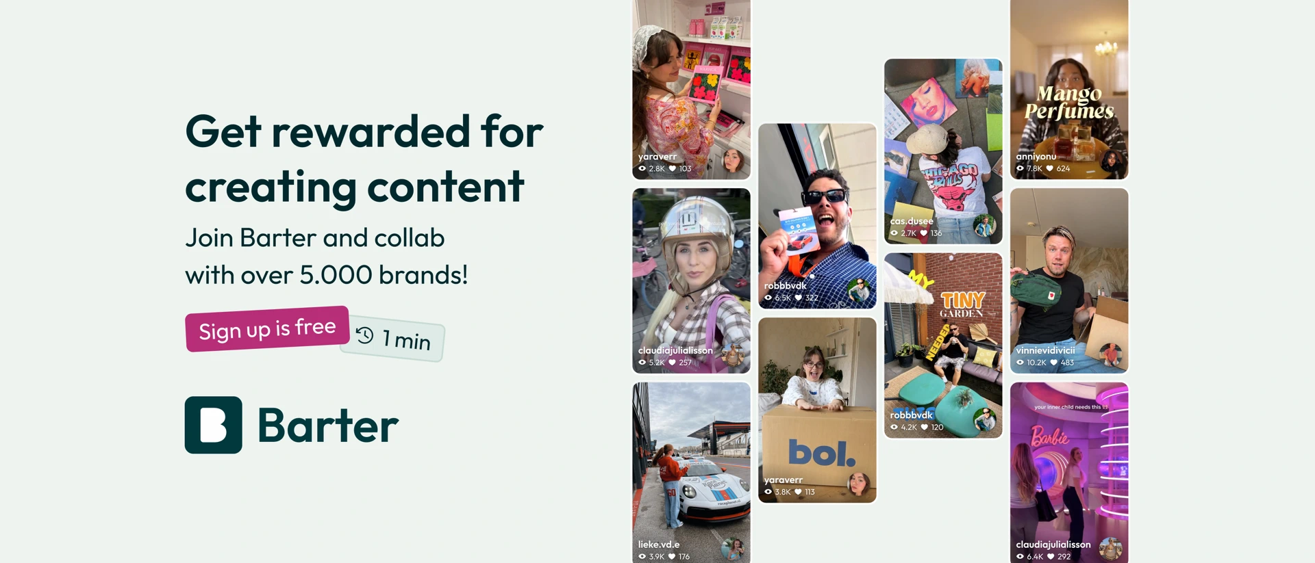 Barter - for Creators product page header