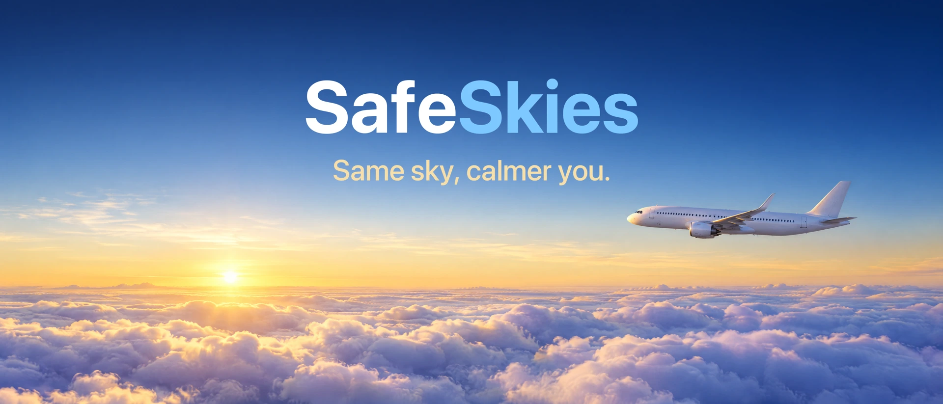 SafeSkies — Calm Flying product page header