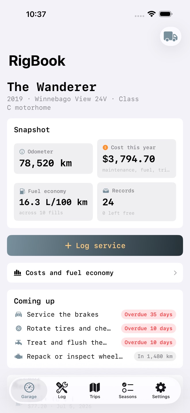 RigBook: RV Care Log screenshot 1