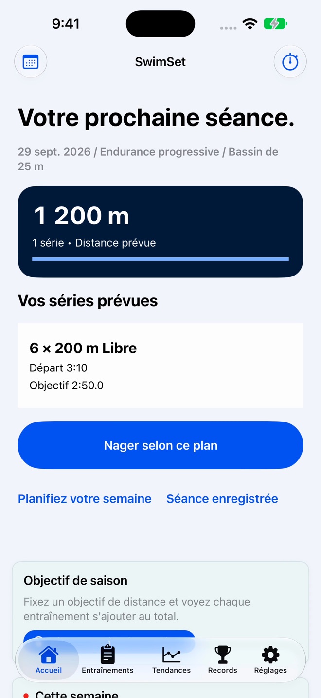SwimSet : carnet de nage capture d’écran 1