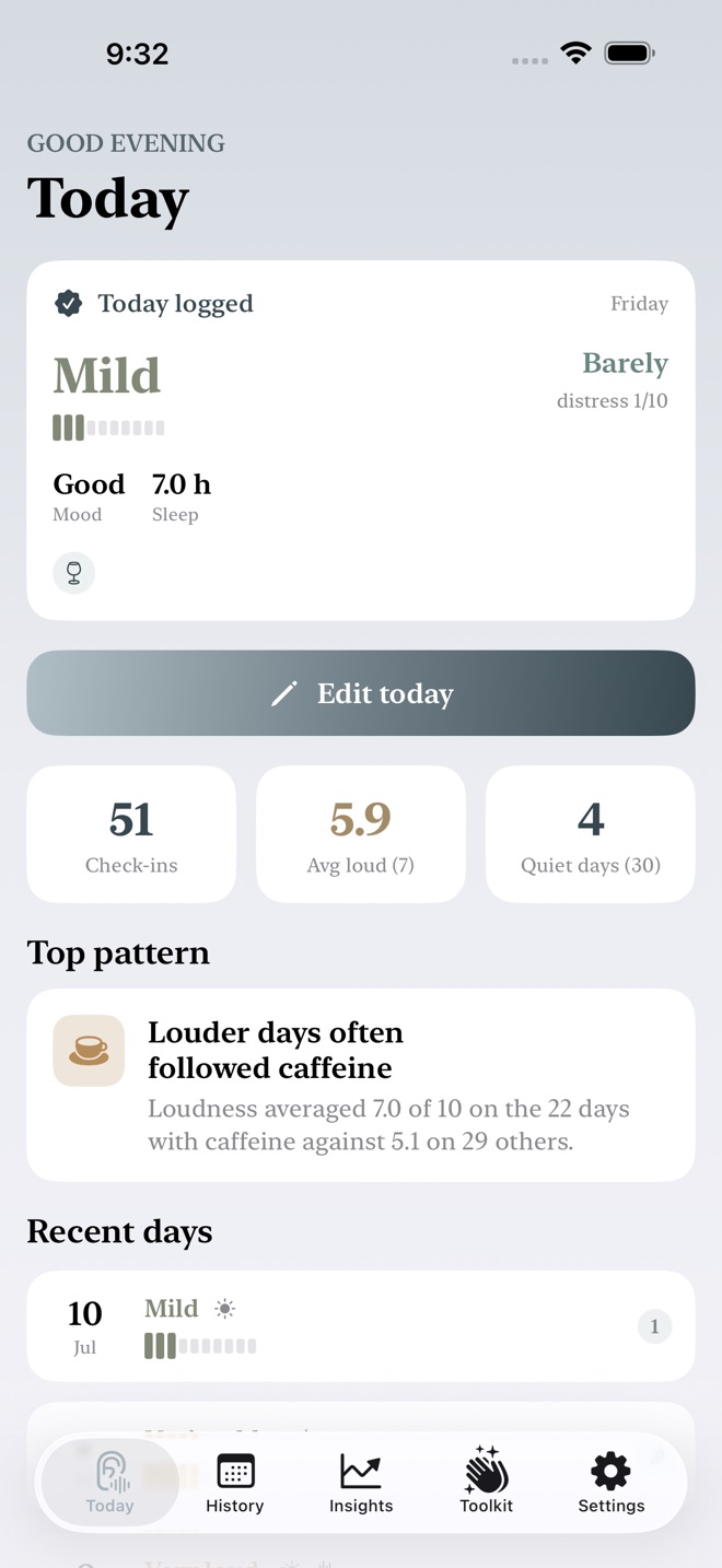 QuietLog: Tinnitus Diary capture d’écran 1