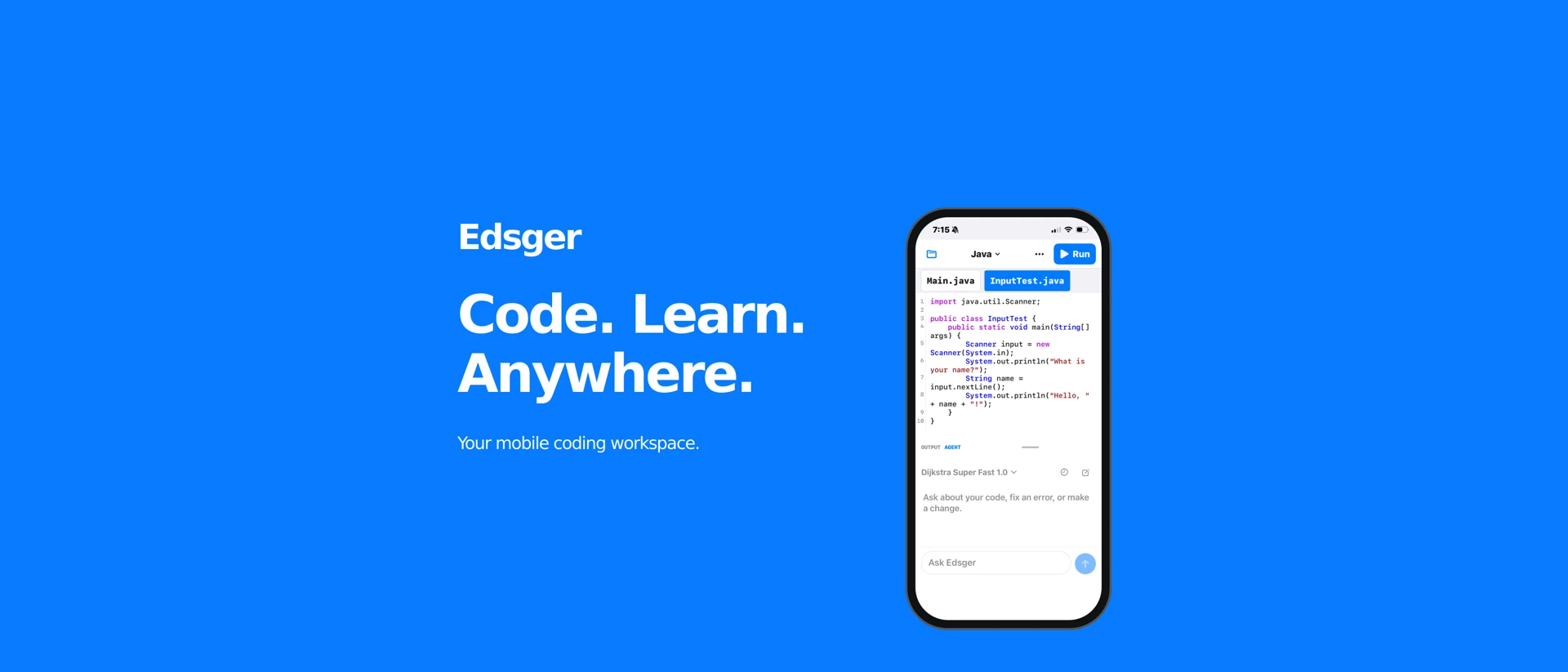 Edsger: AI Code Editor product page header