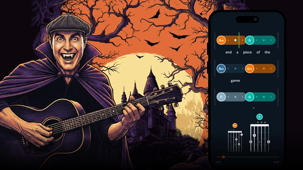 Justin Guitar Lessons & Songs search result, In-app event: Halloween Song Collection 