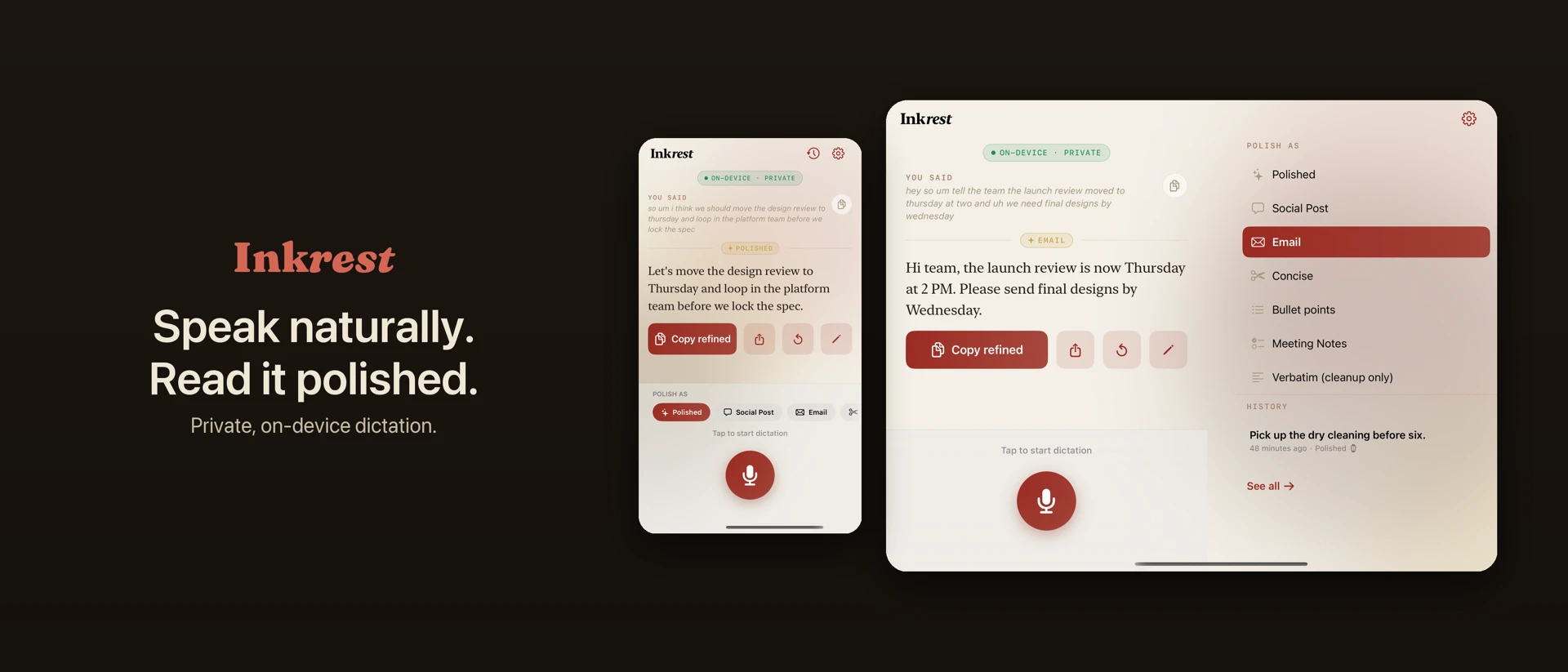 Inkrest: Private Dictation product page header