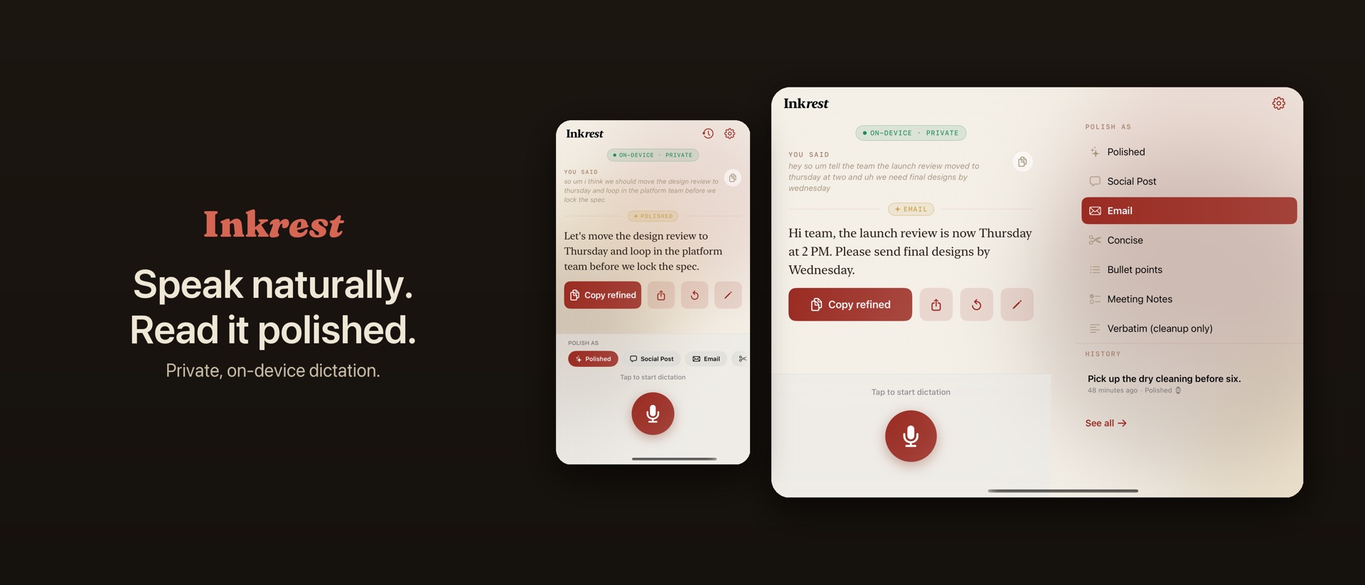Inkrest: Private Dictation product page header
