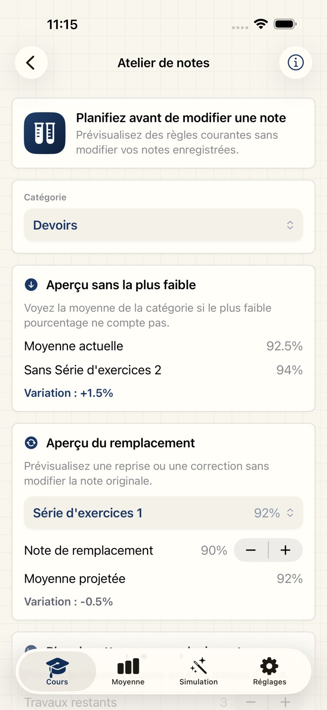 GradeCalc : calcul de moyenne capture d’écran 3