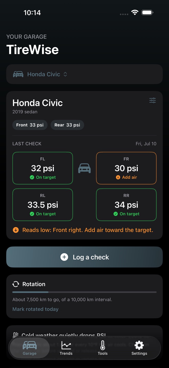 TireWise: Pressure & Tread screenshot 1